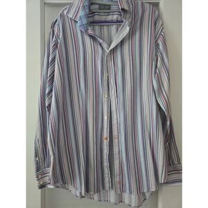 Men's Thomas Dean Multicolor Stripes Long Sleeve Button Up Dress Casual Shirt Si
